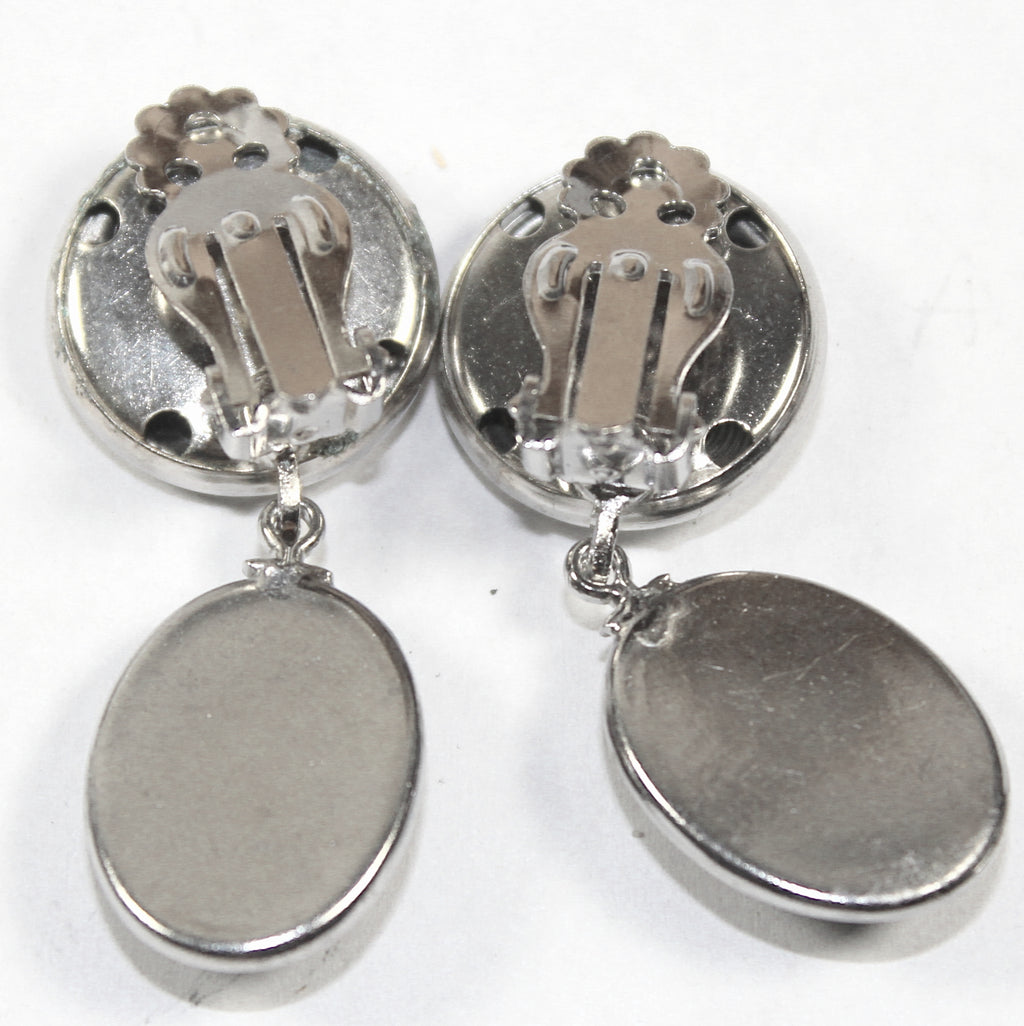 Vintage JULIANA Clear Glass Black Mosaic Cabochon Rhinestone Earrings Book  IIJJ#7343