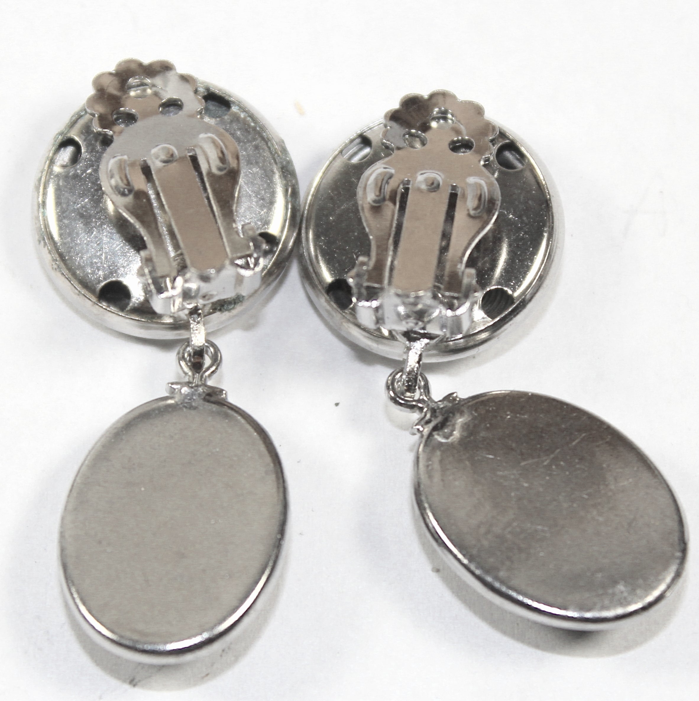 Vintage JULIANA Clear Glass Black Mosaic Cabochon Rhinestone Earrings Book  IIJJ#7343