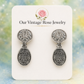 Vintage JULIANA Clear Glass Black Mosaic Cabochon Rhinestone Earrings Book  IIJJ#7343