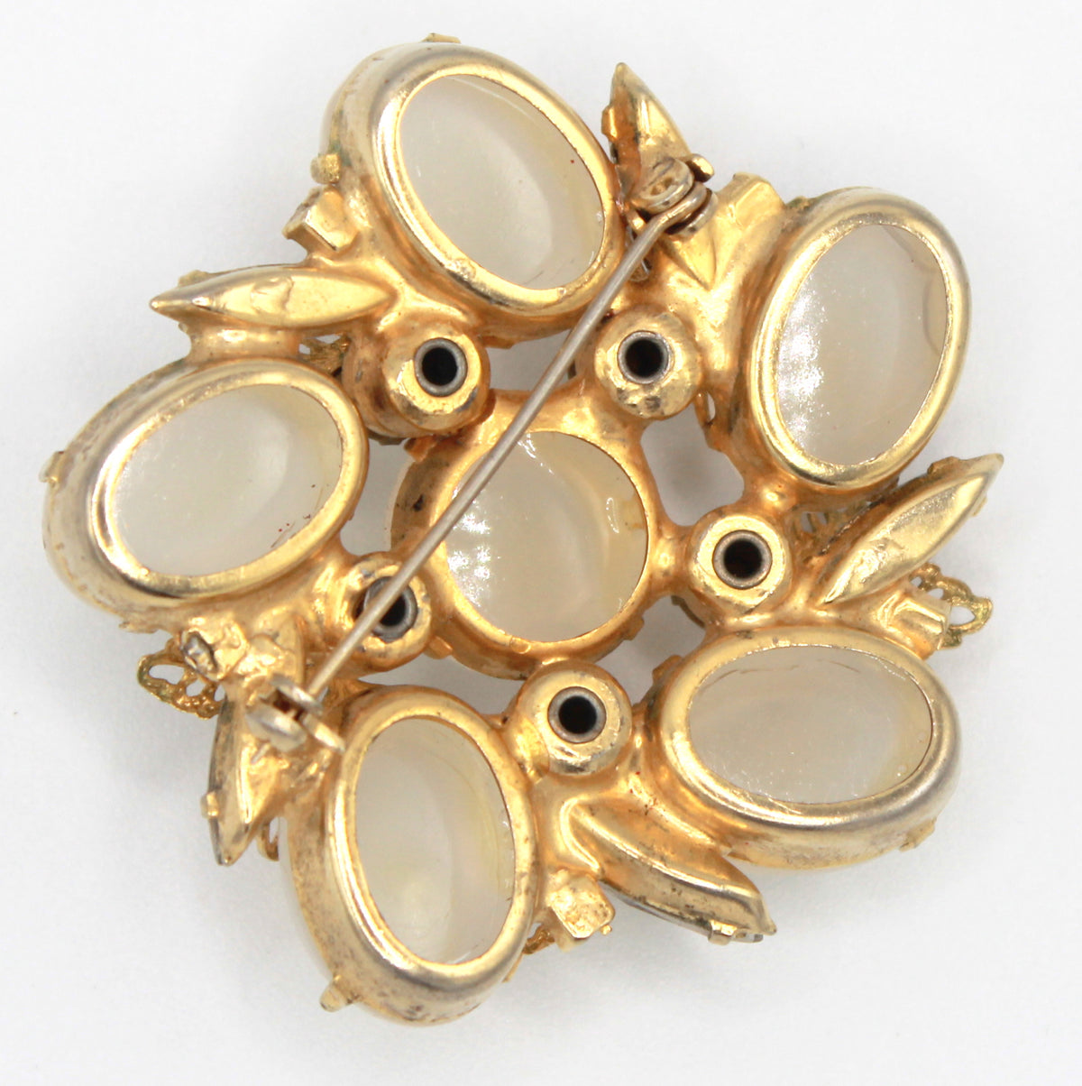 Vintage Juliana Faux Opal Lucite Clear Rhinestone Flower Brooch IIJJ#9709