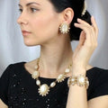 VTG Signd SELRO CORP Lucite Opal Rhinestone Pearl Necklace Bracelet Earrings Set