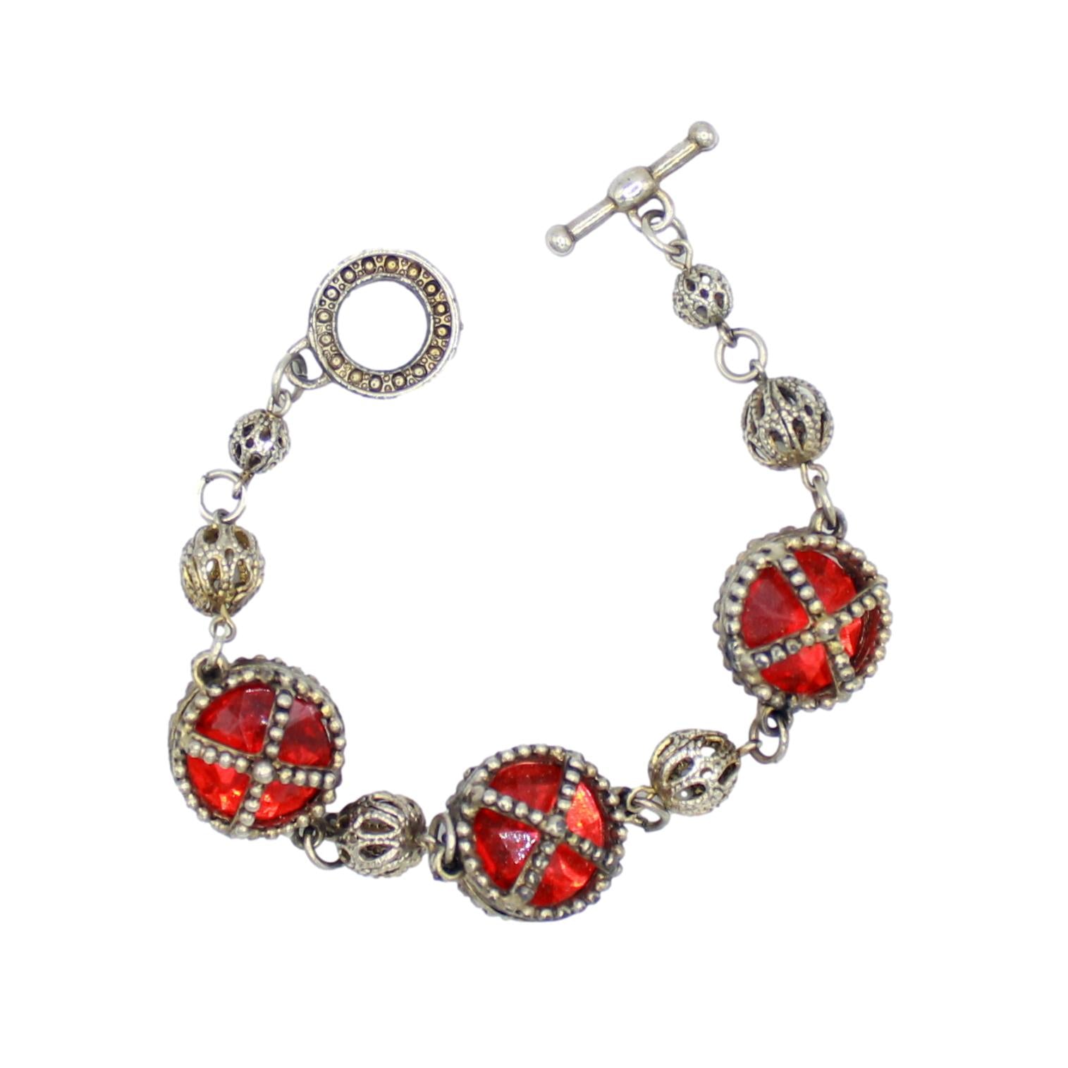 Vintage Juliana Orange Caged Rhinestone Bracelet Antiqued Silver Tone IIJJ#9272