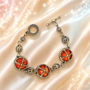 Vintage Juliana Orange Caged Rhinestone Bracelet Antiqued Silver Tone IIJJ#9272