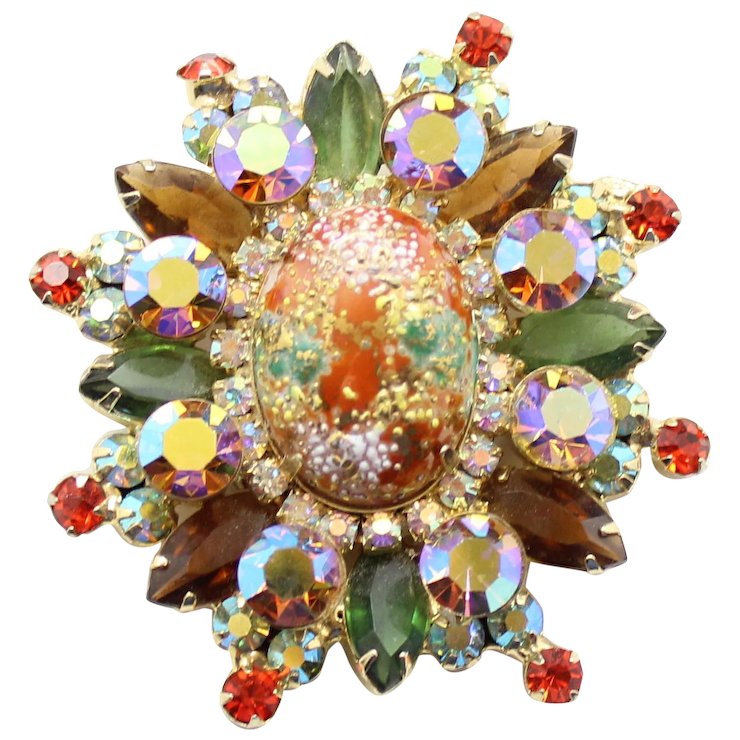 Vintage Juliana Easter Egg Rhinestone Brooch Pendant IIJJ#5361