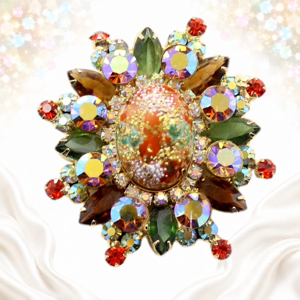 Vintage Juliana Easter Egg Rhinestone Brooch Pendant IIJJ#5361