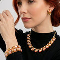 Vintage CORO PEGASUS Iridescent Orange Cabochon AB Rhinestone Necklace Bracelet Earrings