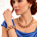 Vintage Coro Pegasus Iridescent Orange Cabochon AB Rhinestone Necklace Bracelet Earrings Parure