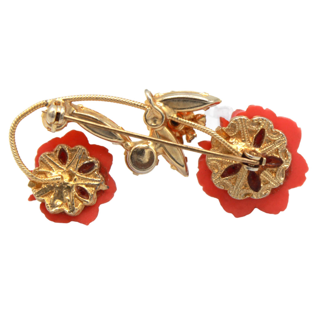 Vintage JULIANA Figural Rose Flower Orange Rhinestone Brooch Book IIJJ#8648