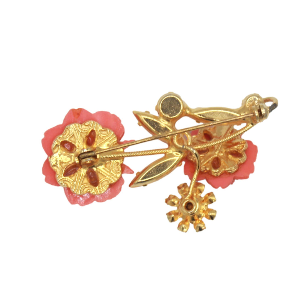 Vintage Juliana Orange Topaz Rhinestone Resin Rose Figural Brooch IIJJ#8648