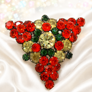 Vintage Juliana Orange Olivine Jonquil Rhinestone Triangle Brooch IIJJ#9349