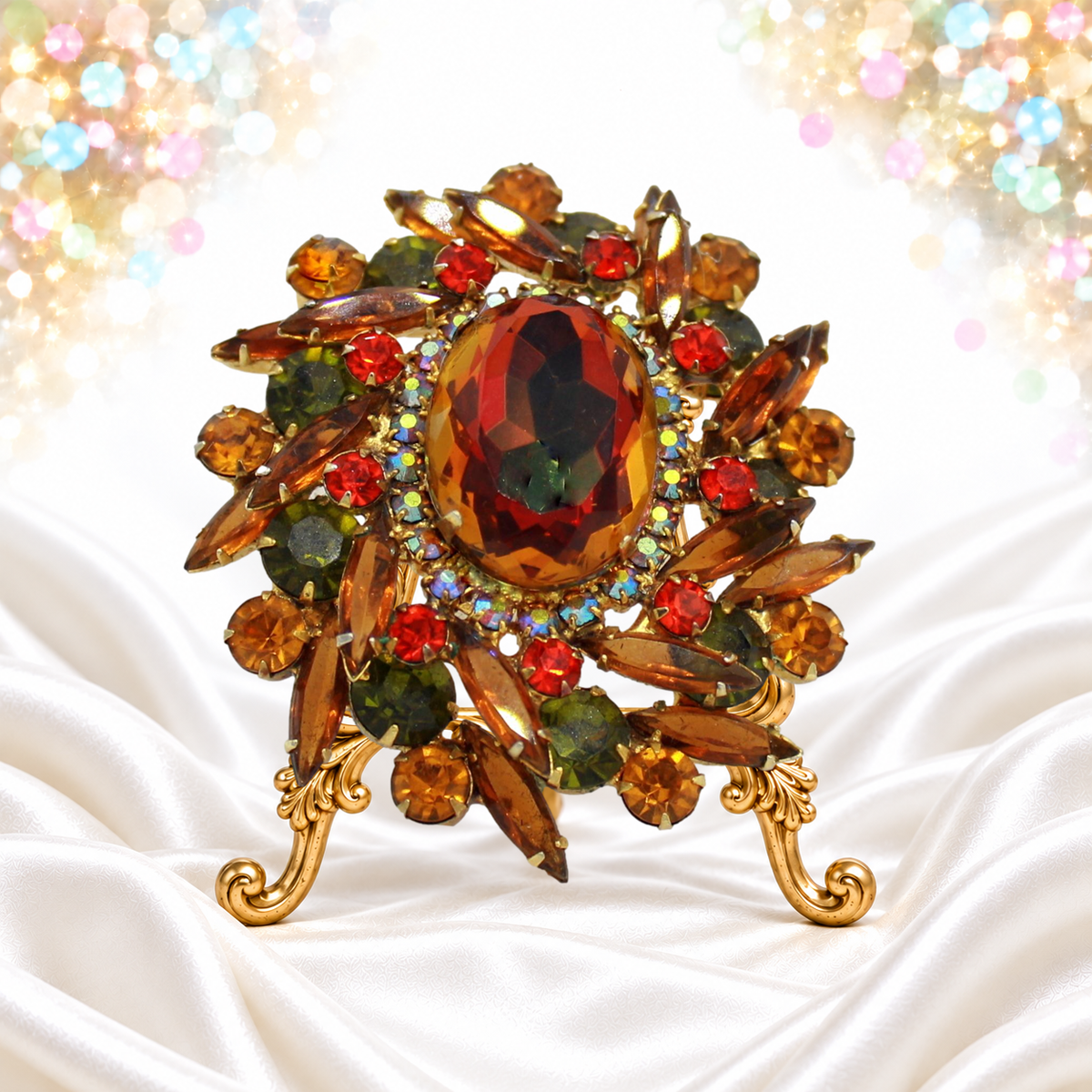 Vintage Juliana Fall Watermelon Rhinestone Dimensional Brooch Book IIJJ#3591