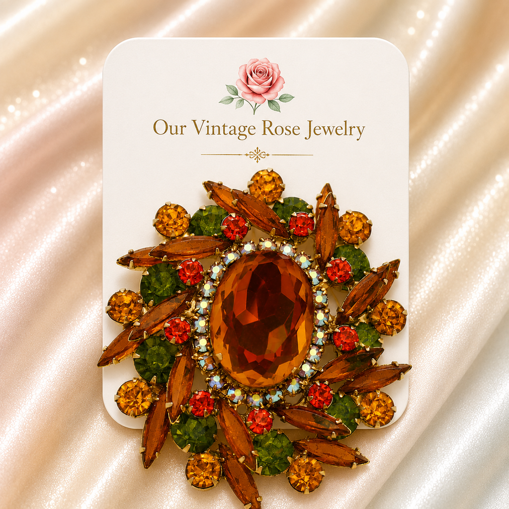 Vintage Juliana Fall Watermelon Rhinestone Dimensional Brooch Book IIJJ#3591