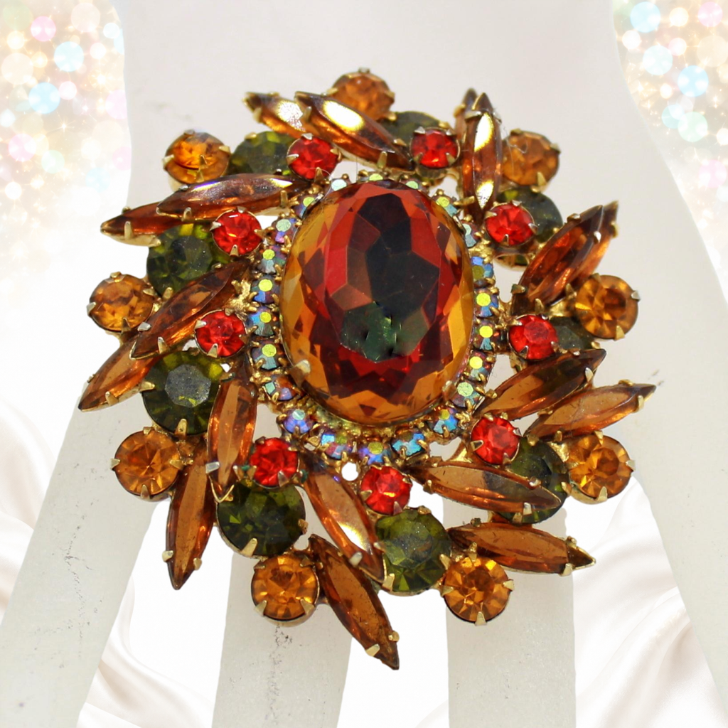 Vintage Juliana Fall Watermelon Rhinestone Dimensional Brooch Book IIJJ#3591