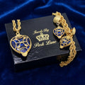 Coming Soon Vintage Juliana Park Lane Caged Blue Heart Pendant Necklace Clip Dangle Earrings IIJJ #8713