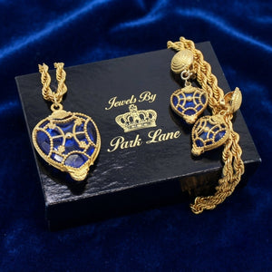Coming Soon Vintage Juliana Park Lane Caged Blue Heart Pendant Necklace Clip Dangle Earrings IIJJ #8713