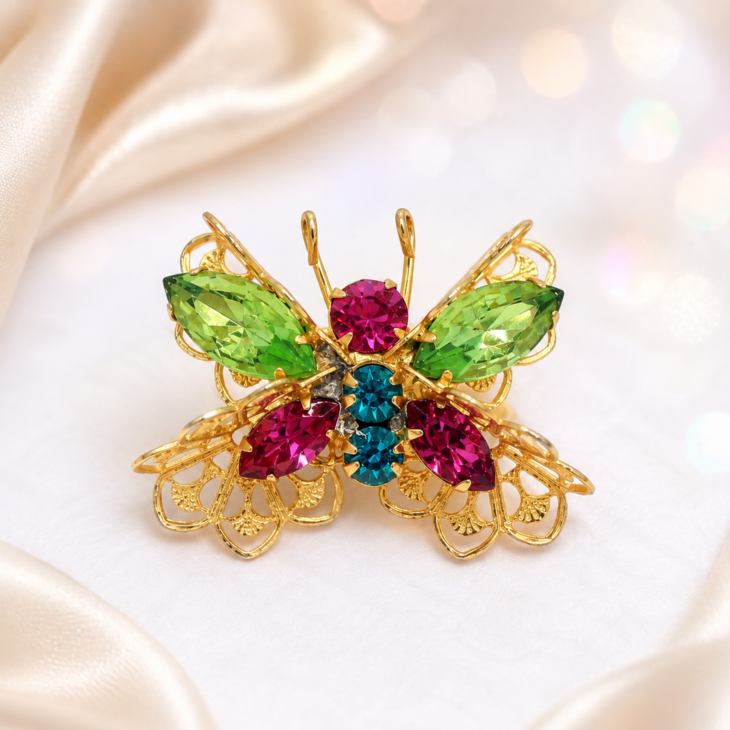 Vintage Juliana Figural Butterfly Rhinestone Filigree Brooch IIJJ#9389