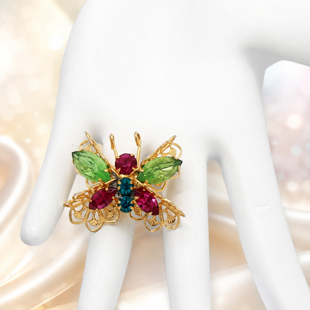 Vintage Juliana Figural Butterfly Rhinestone Filigree Brooch IIJJ#9389