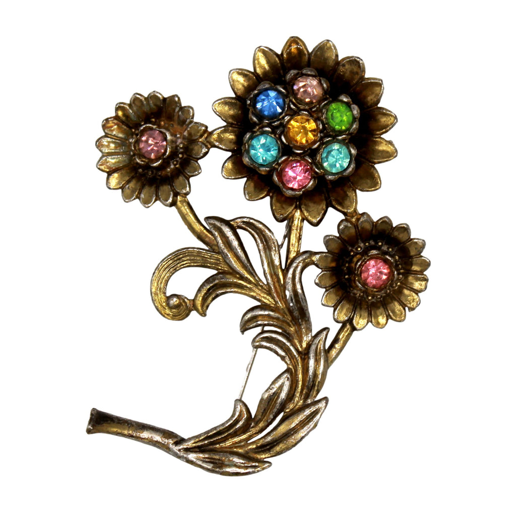 Vintage Little Nemo Pastel Rhinestone Flower Bouquet Brooch