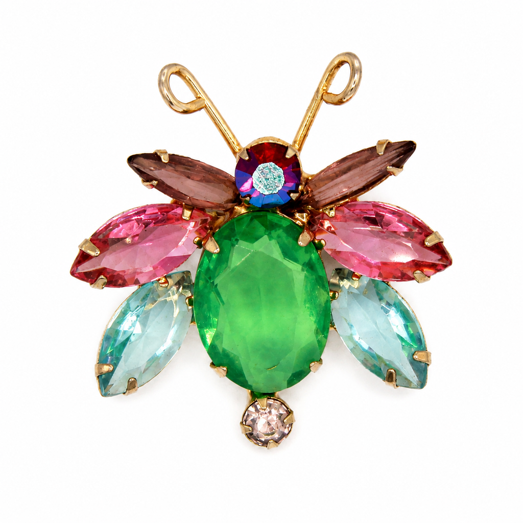 Vintage Juliana Pastel Glitter Bug Figural Rhinestone Brooch Pink Blue Green IIJJ#2450