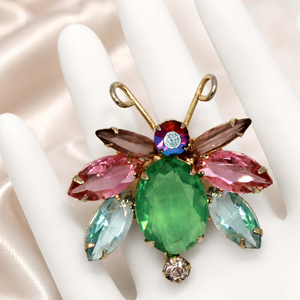Vintage Juliana Pastel Glitter Bug Figural Rhinestone Brooch Pink Blue Green IIJJ#2450