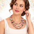 Vintage Pastel Five Strand Dyed Shell Chip Seed Bead Necklace