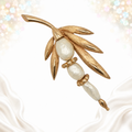 Vintage Kramer Gold Tone Leaf Spray Faux Baroque Pearl Brooch