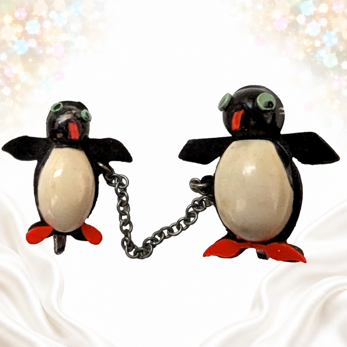 Vintage Figural Penguin Scatter Pins Dimensional Plastic Brooch Pair