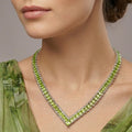 Vintage JULIANA V Shaped Peridot Green Rhinestone Ball Chain Necklace IIJJ#8986
