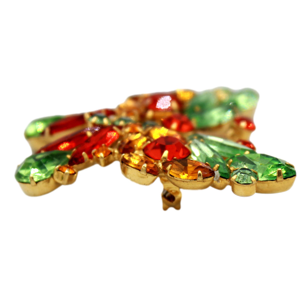 Vintage Juliana Butterfly Brooch Orange Peridot Green Amber Rhinestone IIJJ#9318