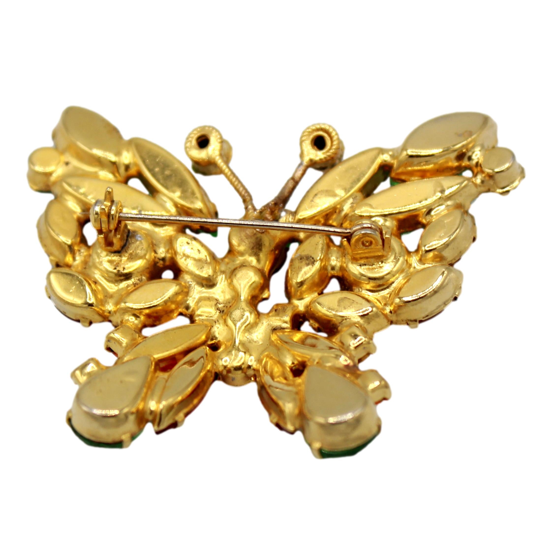 Vintage Juliana Butterfly Brooch Orange Peridot Green Amber Rhinestone IIJJ#9318