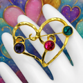 Coming Soon Vintage Juliana Open Figural Heart Brooch Gold Tone Cabochons IIJJ #9218