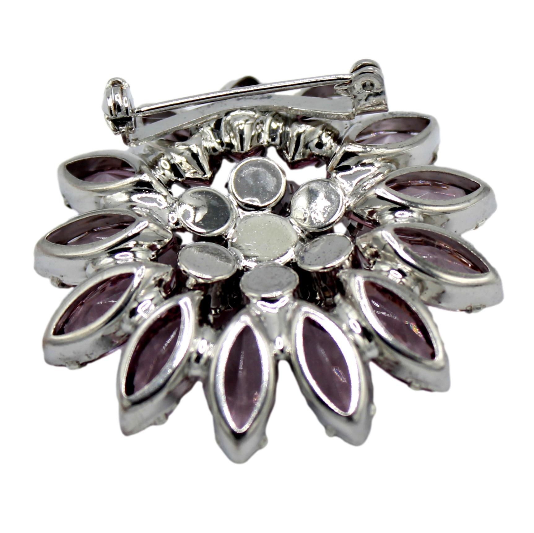 Vintage JULIANA Pink & Lavender Rhinestone Daisy Flower Brooch IIJJ#9329