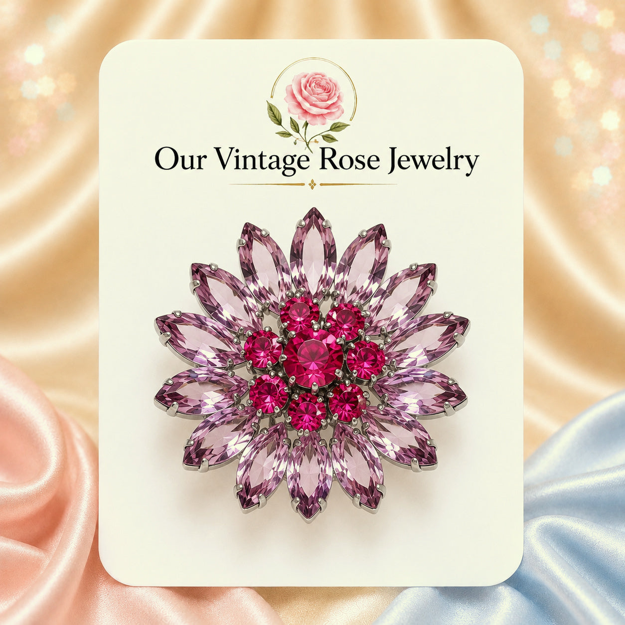 Vintage JULIANA Pink & Lavender Rhinestone Daisy Flower Brooch IIJJ#9329