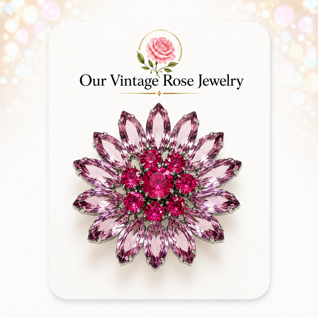 Vintage JULIANA Pink & Lavender Rhinestone Daisy Flower Brooch IIJJ#9329