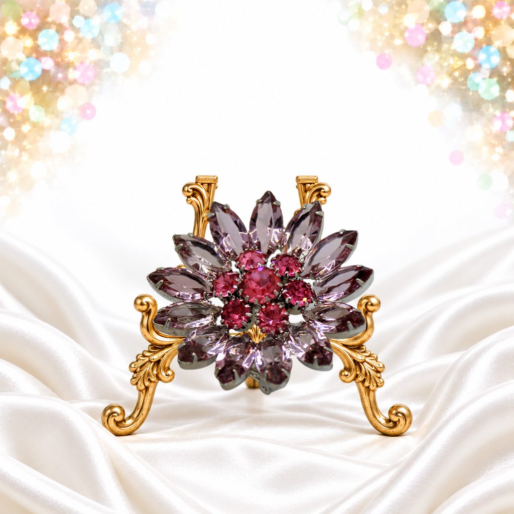 Vintage Juliana Pink Lavender Rhinestone Daisy Flower Brooch IIJJ#9329