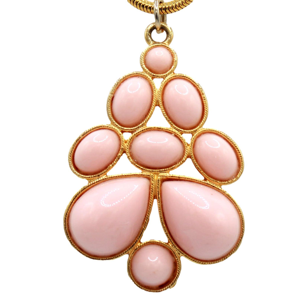 Vintage JULIANA Bubblegum Pink Lucite Cabochon Pendant Necklace IIJJ#8818