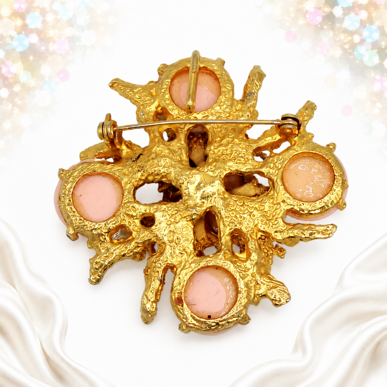Vintage Juliana Pink Lucite Molten Metal Brooch IIJJ#5326
