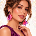 Vintage Pink Purple Faceted Plastic Dangle Clip Earrings