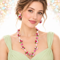 Vintage West Germany Pink Rose Givre Glass Bead Necklace Earrings Set