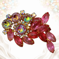 Vintage Juliana Pink Rhinestone Iridescent Scooped Chaton Brooch IIJJ#7109