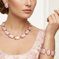 Vintage Cotton Candy Pink Plastic Oval Cabochon Necklace Bracelet Earrings Set