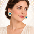 Vintage Made in Austria Blue Rose Plastic Rhinestone Clip Earrings