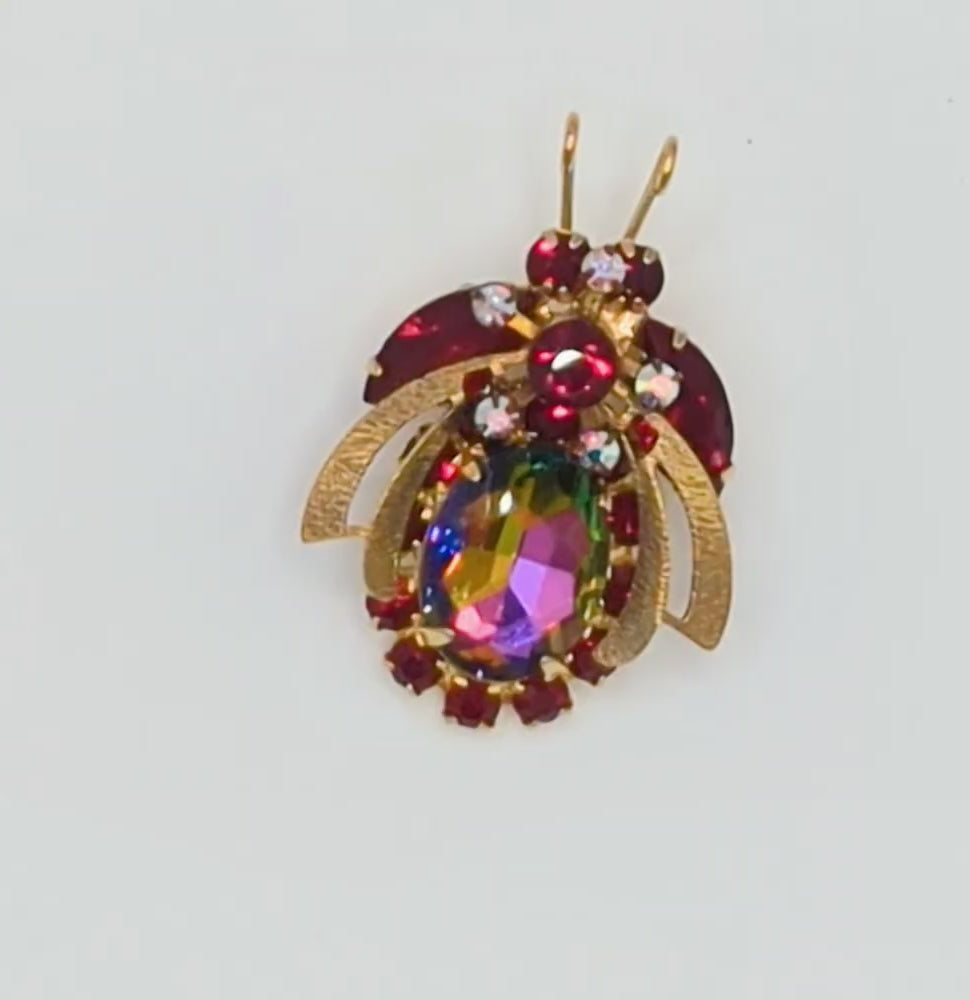 Vintage Juliana Bug Figural Watermelon Rhinestone Brooch Red AB IIJJ#3848