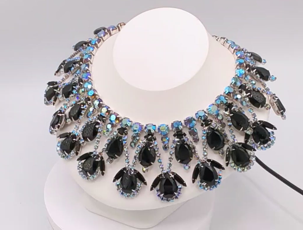 Vintage Juliana for Vendome Black AB Rhinestone Collar Necklace IIJJ#9647