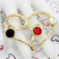Coming Soon Vintage Juliana Open Heart Brooch Figural Black Red White Cabochons IIJJ#9240