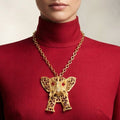 Vintage Juliana Figural Elephant Pendant Necklace Red Cabochon Eyes IIJJ#15