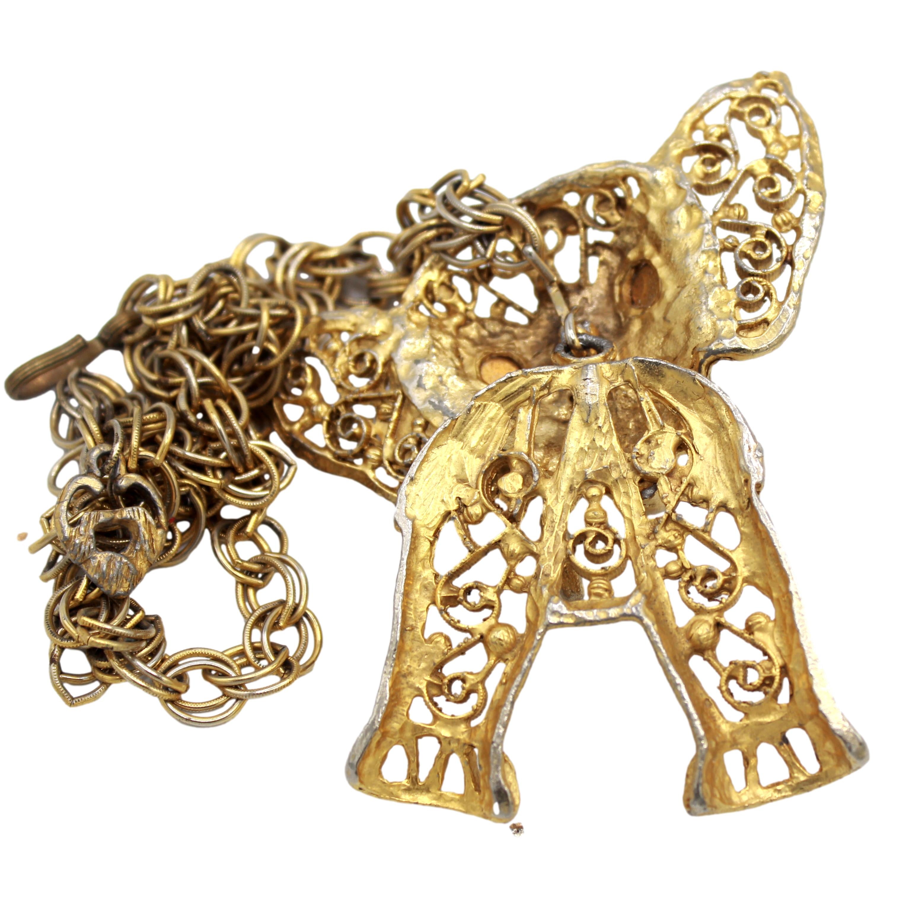 Vintage Juliana Figural Elephant Pendant Necklace Red Cabochon Eyes IIJJ#15