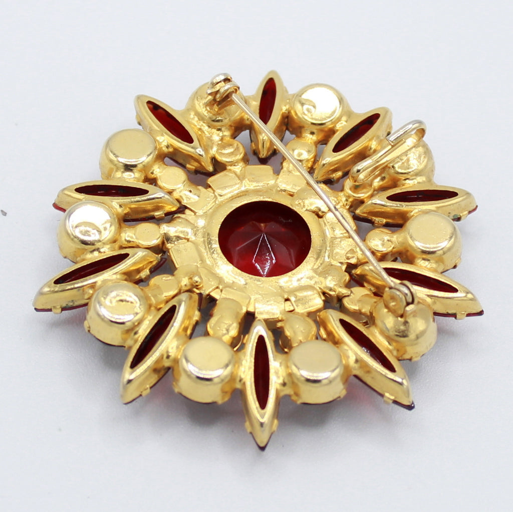 Vintage JULIANA Red AB Rhinestone Sun Rays Brooch Pendant  IIJJ#9053