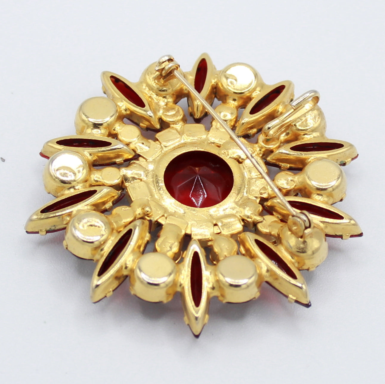 Vintage JULIANA Red AB Rhinestone Sun Rays Brooch Pendant  IIJJ#9053
