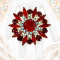 Vintage JULIANA Red AB Rhinestone Sun Rays Brooch Pendant  IIJJ#9053